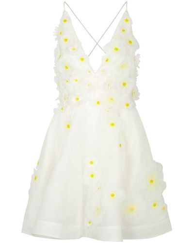 Zimmermann Daisy Floral-appliquéd Organza Mini Dress - White