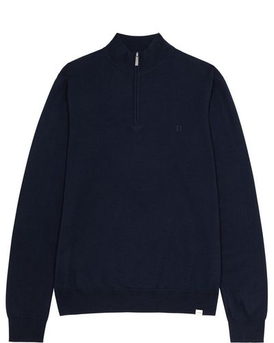 Les Deux Greyson Logo-embroidered Half-zip Wool Sweater - Blue