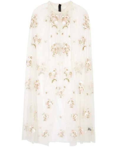 Needle & Thread Posy Floral-Embroidered Tulle Cape - Natural