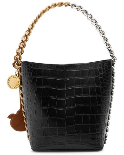 Stella McCartney Frayme Crocodile-effect Faux Leather Bucket Bag - Black