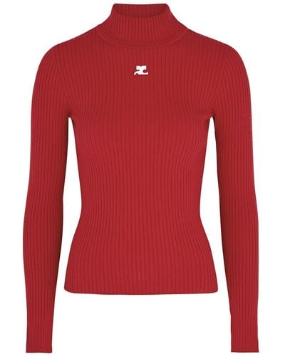 Courreges Logo Ribbed-knit Sweater - Red