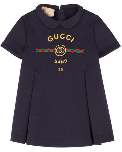 Gucci Kids Logo-Embroidered Cotton Dress - Blue