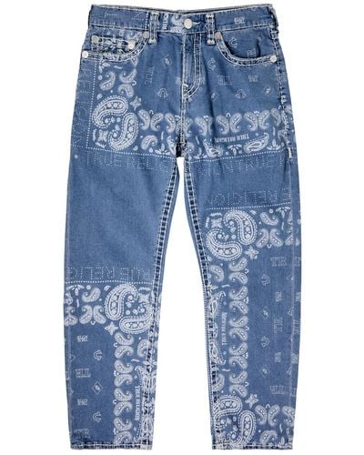 True Religion Bobby Bandana-Print Straight-Leg Jeans - Blue