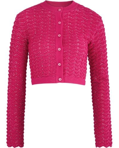 Missoni Zigzag Sequin-Embellished Knitted Cardigan - Red