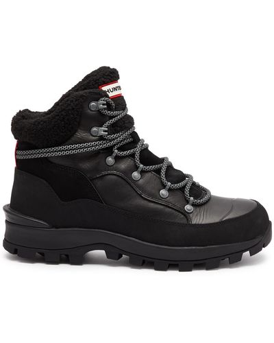 HUNTER Explorer Paneled Leather Hiking Boots - Black