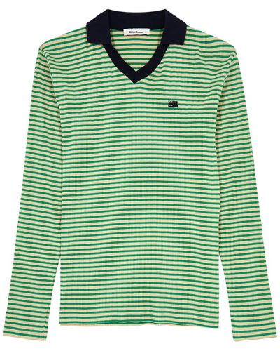 Wales Bonner Sonic Striped Stretch-Cotton Polo Shirt - Green