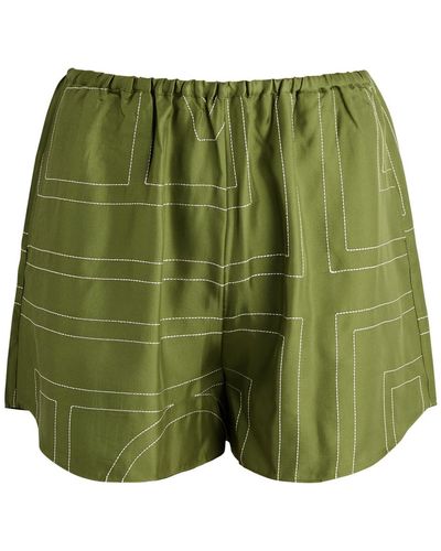 Totême Logo-Embroidered Silk-Satin Shorts - Green