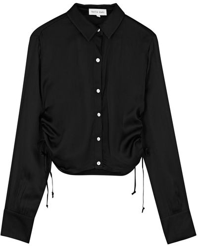 Bella Dahl Ruched Cropped Satin Shirt - Black