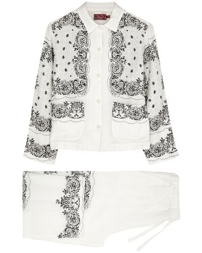 Desmond & Dempsey Bandana-print Linen Pyjama Set - White