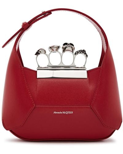Alexander McQueen The Jeweled Hobo Mini Leather Top Handle Bag - Red