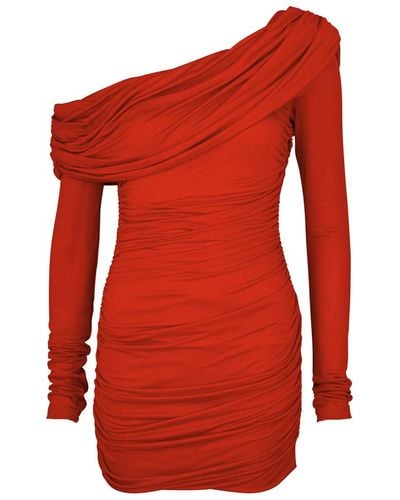 Blumarine One-Shoulder Ruched Jersey Mini Dress - Red