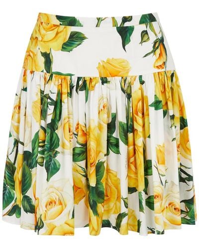 Dolce & Gabbana Floral-Print Cotton Poplin Mini Skirt - Yellow