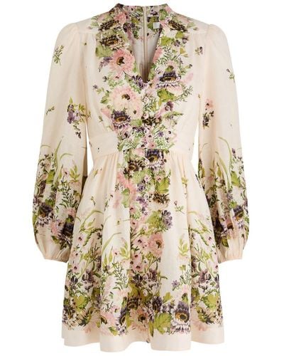 Zimmermann Halliday Floral-Print Linen Mini Dress - Natural
