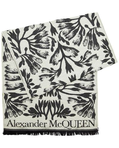 Alexander McQueen Floral-jacquard Reversible Wool Scarf - Gray