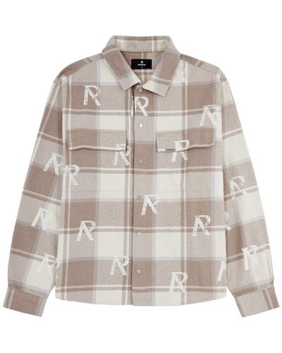Represent Logo-print Checked Flannel Shirt - Natural