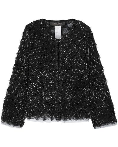 Marina Rinaldi Filmato Ruffled Embellished Tulle Jacket - Black
