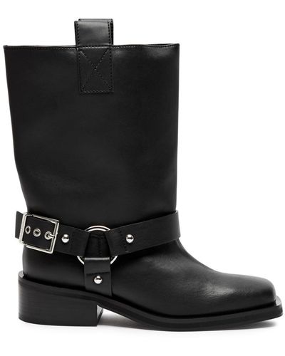 Ganni Leather Mid-calf Biker Boots - Black
