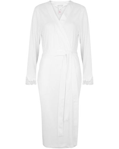 Hanro Michelle Lace-Trimmed Cotton Robe - White