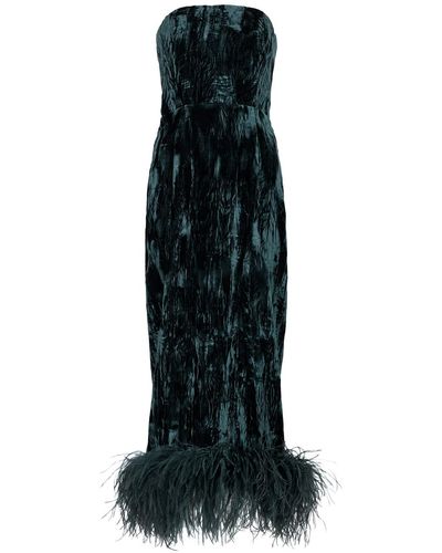 16Arlington Minelli Feather-trimmed Velvet Midi Dress - Black
