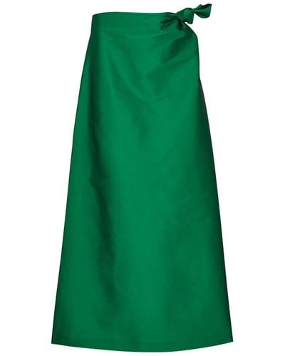BERNADETTE Carlotta Knotted Taffeta Maxi Skirt - Green