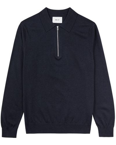 NN07 Sergio Half-zip Wool Sweater - Blue