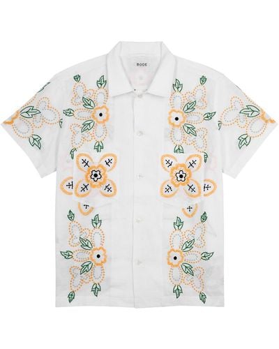 Bode Buttercup Floral-embroidered Cotton Shirt - White