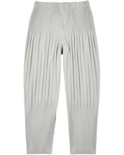 Issey Miyake Homme Plissé Pleated Cropped Trousers - White