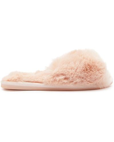 Eberjey Plush Cross-over Faux Fur Slippers - Pink