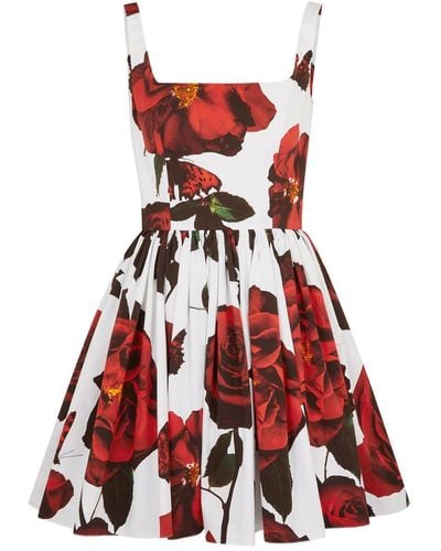 Alexander McQueen Floral-Print Cotton Mini Dress - Red