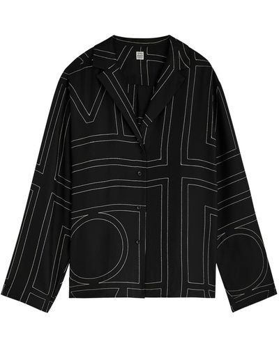 Totême Logo-Embroidered Silk-Satin Shirt - Black