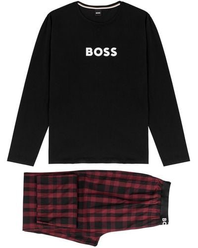BOSS Checked Stretch-Cotton Pyjama Set - Black