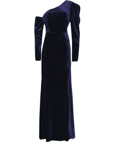 True Decadence Navy Velvet Asymmetric Maxi Dress - Blue