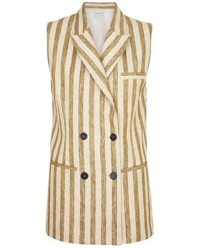 Forte Forte Striped Lamé Woven Sleeveless Jacket - Natural