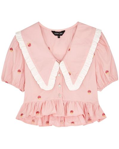 Sister Jane Pure Pearls Embroidered Cotton Blouse - Pink