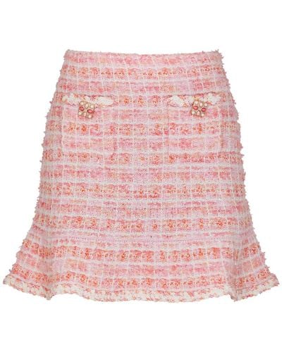 Self-Portrait Checked Bouclé Knitted Mini Skirt - Pink