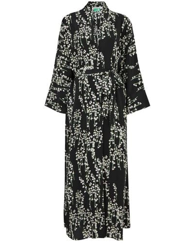 BERNADETTE Peignoir Floral-print Silk Wrap Dress - Black