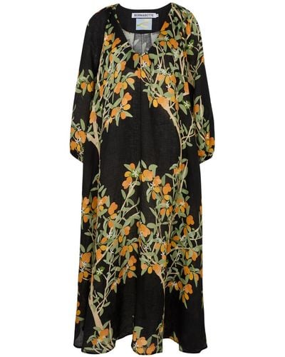 BERNADETTE Georgette Floral-Print Linen Maxi Dress - Black