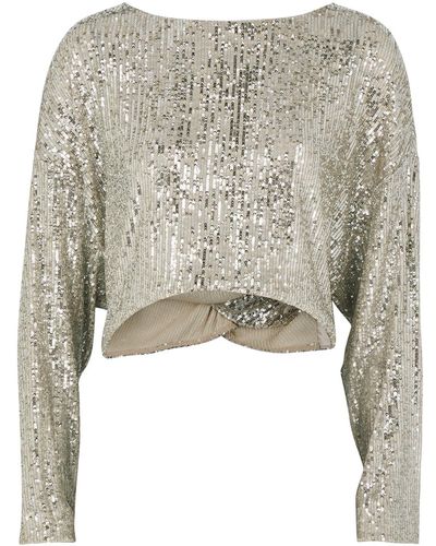 In the mood for love Coco Cropped Sequin Top - Grey