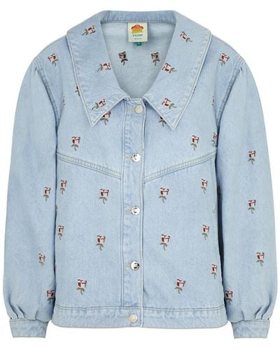 FARM Rio Floral-embroidered Jacket - Blue