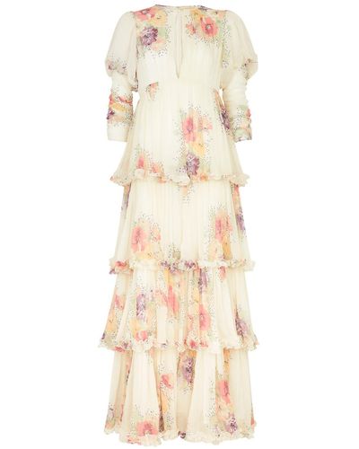 byTiMo Floral-print Tiered Chiffon Gown - Natural
