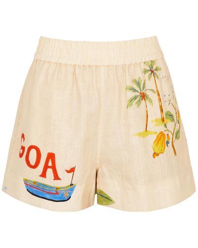 RHODE Kina Printed Linen Shorts - Natural