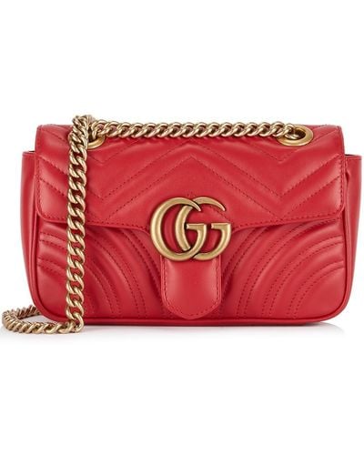 Gucci Gg Marmont Mini Leather Cross-Body Bag - Red