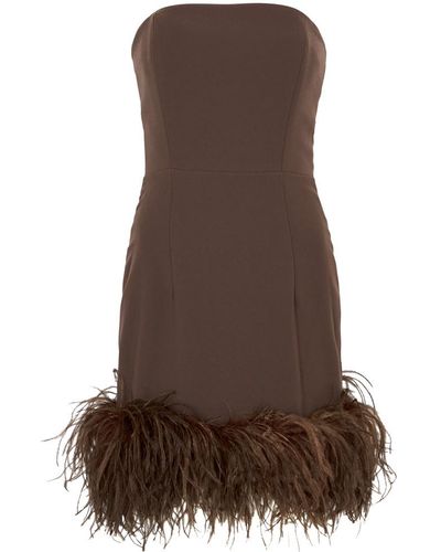 16Arlington Minelli Feather-trimmed Mini Dress - Brown