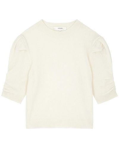 FRAME Puff-sleeve Cashmere Top - White