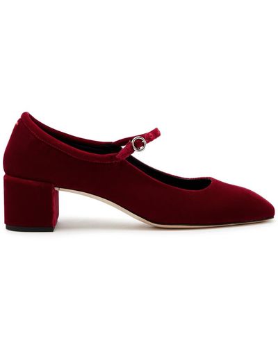 Aeyde Aline Mary Jane 50 Velvet Court Shoes - Red