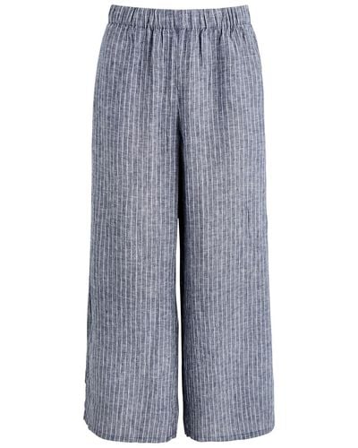 Eileen Fisher Striped Wide-Leg Linen Trousers - Blue