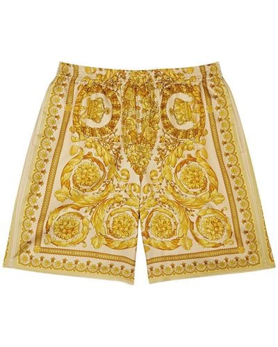 Versace Baroque Printed Silk-twill Shorts - Yellow
