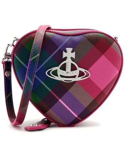 Vivienne Westwood Louise Heart Tartan Leather Cross-Body Bag - Pink