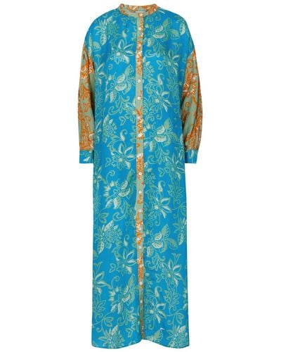 Hannah Artwear Sierra Printed Silk Midi Dress - Blue