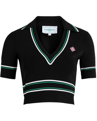 Casablancabrand Cropped Stretch-Knit Polo Shirt - Black